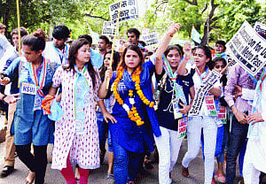 ABVP, DU law aspirants protest at Dean's office
