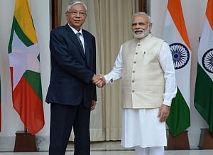 Myanmar president Htin Kyaw welcomes Modi