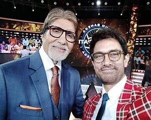 Aamir Khan shoots for 'KBC' with Big B