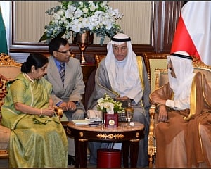 Sushma Swaraj holds talks with Amir, PM of Kuwait, raises Indian community's concerns