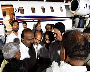 H Nagesh reaches Mumbai after quitting as MLA, minister