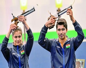 Manu Bhaker-Saurabh Chaudhary pair smashes world record for mixed team gold at Asian C'ship