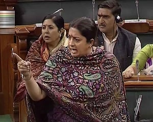 Row in LS over Cong members' 'threatening position' towards Irani, BJP; others seek apology