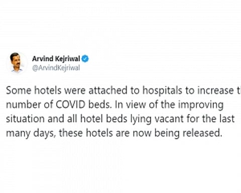 Kejriwal announces delinking of hotels from hospitals as Delhi's COVID-19 situation improves