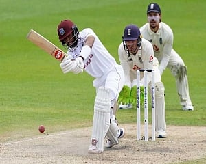 West Indies steady at 118-2 as England seeks wickets