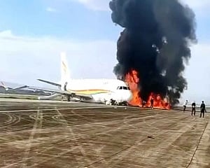 China's Tibet Airlines plane with 122 people veers off runway, catches fire; over 40 injured
