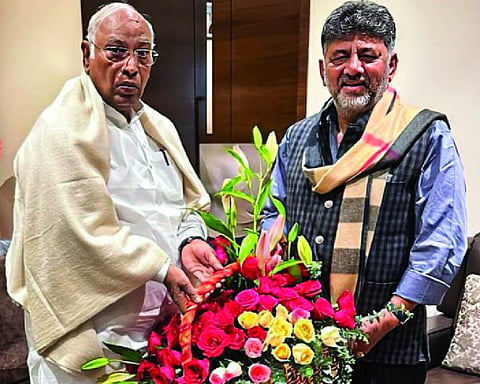 DK Shivakumar meets Kharge, denies CM post talks