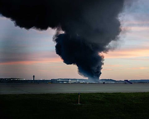 Massive fireball erupts as plane crashes at US airport