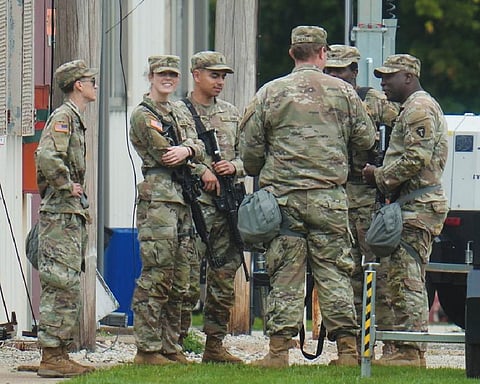 National Guard troops positioned outside Chicago