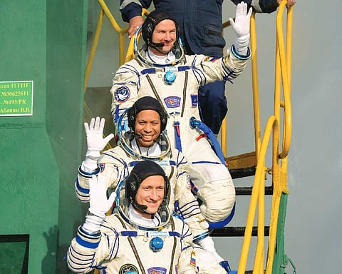 US-Russian crew of three blasts off to space station in Russian Soyuz spacecraft