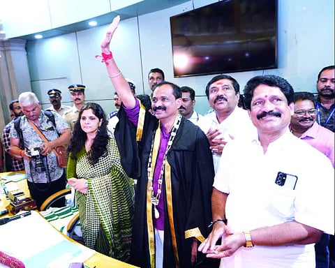 VV Rajesh elected as first BJP mayor in Kerala