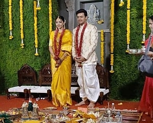 BJP MP Tejasvi Surya ties knot with Carnatic singer Sivasri Skandaprasad
