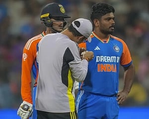 Sanju Samson fractures index finger, out of action for five to six weeks