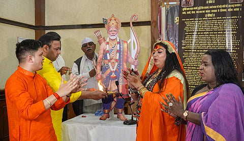 Prime Minister Narendra Modi depicted as Lord Ram during a ‘Modi Chalisa’ event in Delhi. | Image Source: PTI