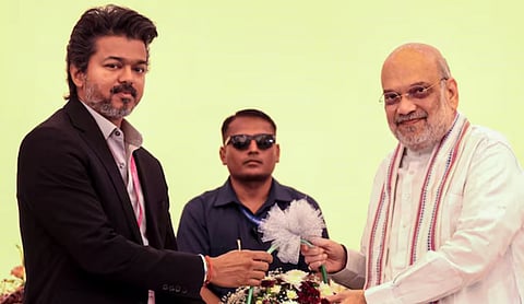 Union Home Minister Amit Shah with Tamil Nadu Chief Minister C Joseph Vijay at the 31st Southern Zonal Council meeting. | Image Source: PTI
