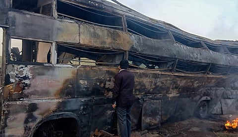 4 Dead, 10 injured after luxury bus catches fire following tanker collision in Gujarat
