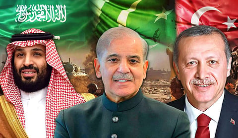 Composite image of Saudi Crown Prince Mohammed bin Salman, Pakistan Prime Minister Shehbaz Sharif and Turkish President Recep Tayyip Erdogan, signatories of the Makkah Joint Defence Agreement.