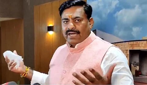 Bhopal BJP MLA Rameshwar Sharma speaks at a public event. (PTI Photo)