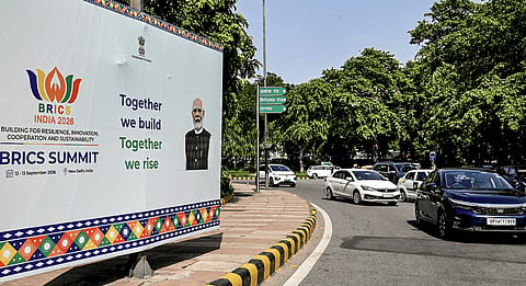 A glimpse of preparations for the BRICS Summit in New Delhi. PTI photo