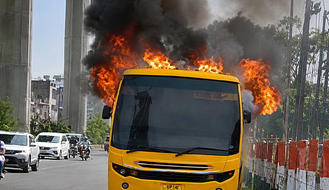 Fire breaks out in school bus under maintenance in Ghaziabad, no casualties reported