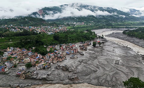 Flash floods sweep through areas along the Nepal-China border after a glacial collapse in Tibet. Photo source: X