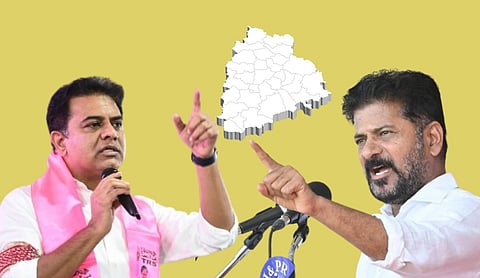 Composite image: K T Rama Rao (left) and A Revanth Reddy.
