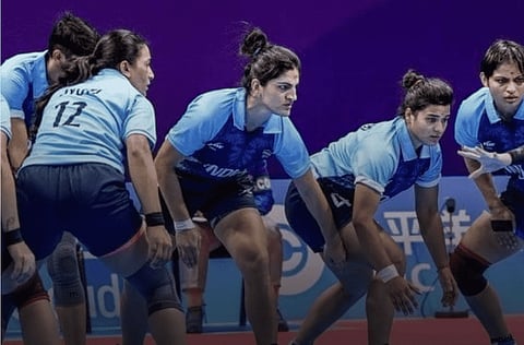 Indian women’s kabaddi team in action at the Asian Games.