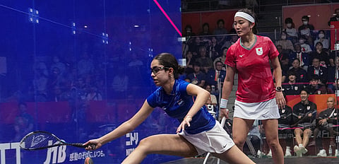 Indian squash player Anahat Singh in action. PTI image.