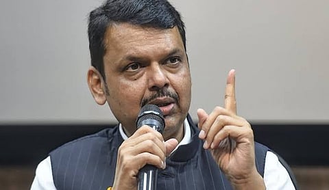 Maharashtra Chief Minister Devendra Fadnavis addresses reporters in Mumbai, MUMBAI. (PTI Photo)