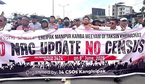 Representational image: Protesters hold a banner demanding an NRC update and opposing a census in Manipur.