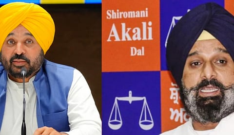 Punjab Chief Minister Bhagwant Mann and SAD leader Bikram Singh Majithia. A defamation notice has added a new twist to their political tussle. | PTI photo