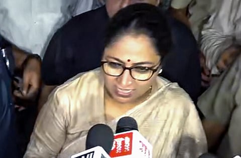 File photo: Delhi Chief Minister Rekha Gupta speaks to the media after the building collapse in south Delhi's Satya Niketan on September 6, 2026. (PTI Photo)