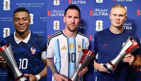 Kylian Mbappe, Lionel Messi and Erling Haaland