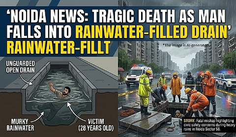 Noida: Man dies after falling into rainwater-filled drain