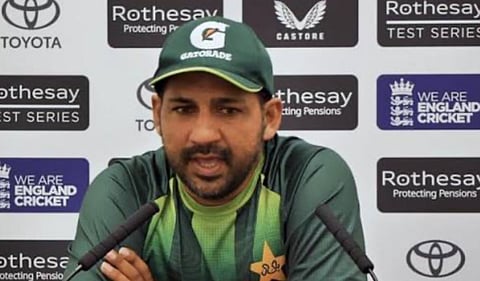 Pakistan Test head coach Sarfaraz Ahmed addresses a press conference. Photo: Instagram