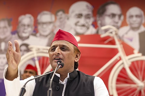 Samajwadi Party president Akhilesh Yadav addresses a press conference in Lucknow, LUCKNOW on Monday, September 7. (PTI Photo)