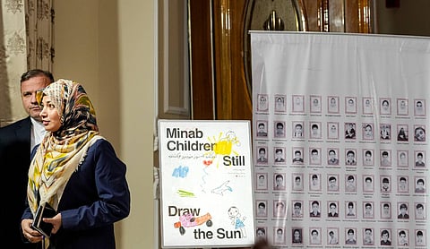 Photos of children killed in Iran school missile strike displayed at Iranian Embassy in New Delhi