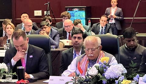 Union Power Minister Manohar Lal during the G20 Energy Abundance Working Group meetings in Houston, USA. (@mlkhattar/X via PTI Photo)