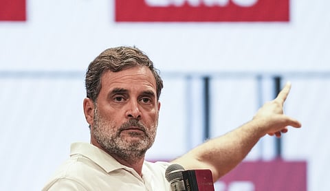 Rahul Gandhi addresses a press conference at the AICC headquarters in New Delhi on Thursday, September 24. (PTI Photo/Salman Ali)