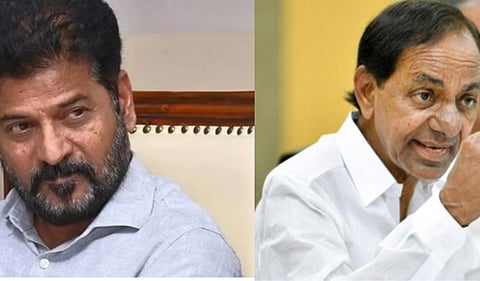 Telangana Chief Minister A Revanth Reddy and former CM and BRS leader KCR. PTI photo