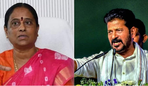 Telangana Chief Minister A Revanth Reddy and former minister Konda Surekha. PTI photo