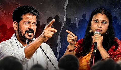 Telangana Chief Minister Revanth Reddy and Konda Surekha amid the ongoing fight over the Parkal Assembly seat