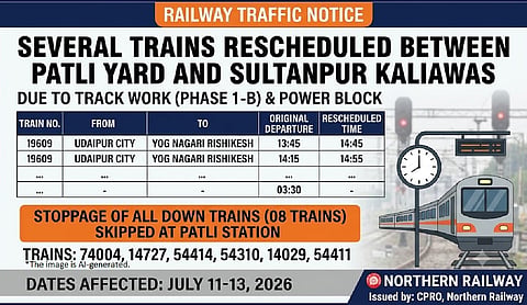 Several trains rescheduled between Patli yard and Sultanpur Kaliawas
