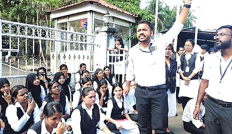 Students protest converting colleges to deemed university