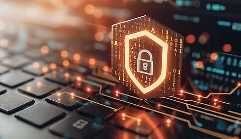 Representational image: A digital security shield and padlock over a computer keyboard.