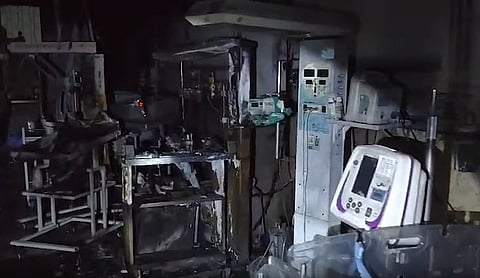 Burnt medical equipment inside the NICU ward of the hospital, Monday, August 24. (PTI Photo)