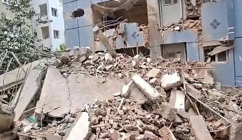 An under-construction building collapsed in Hyderabad’s Gachibowli on Saturday. | Photo: PTI