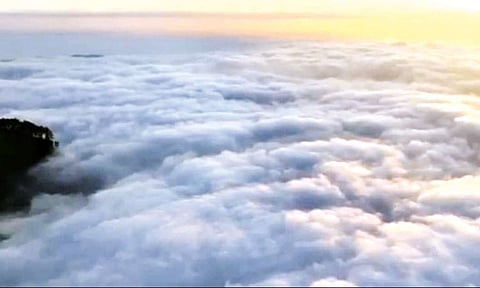 கொடைக்கானலில் மலைமுகடுகளை முத்தமிட்ட வெண்மேகங்கள் - சுற்றுலா பயணிகள் கண்டுகளித்தனர்