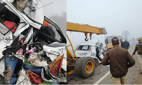 மத்தியபிரதேசம்: கார் மீது லாரி மோதி கோர விபத்து - 4 பேர் பலி