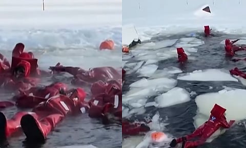 உறைய வைக்கும் பனி...மக்களை ஈர்க்கும் “ஐஸ் ப்ளோட்டிங்" விளையாட்டு